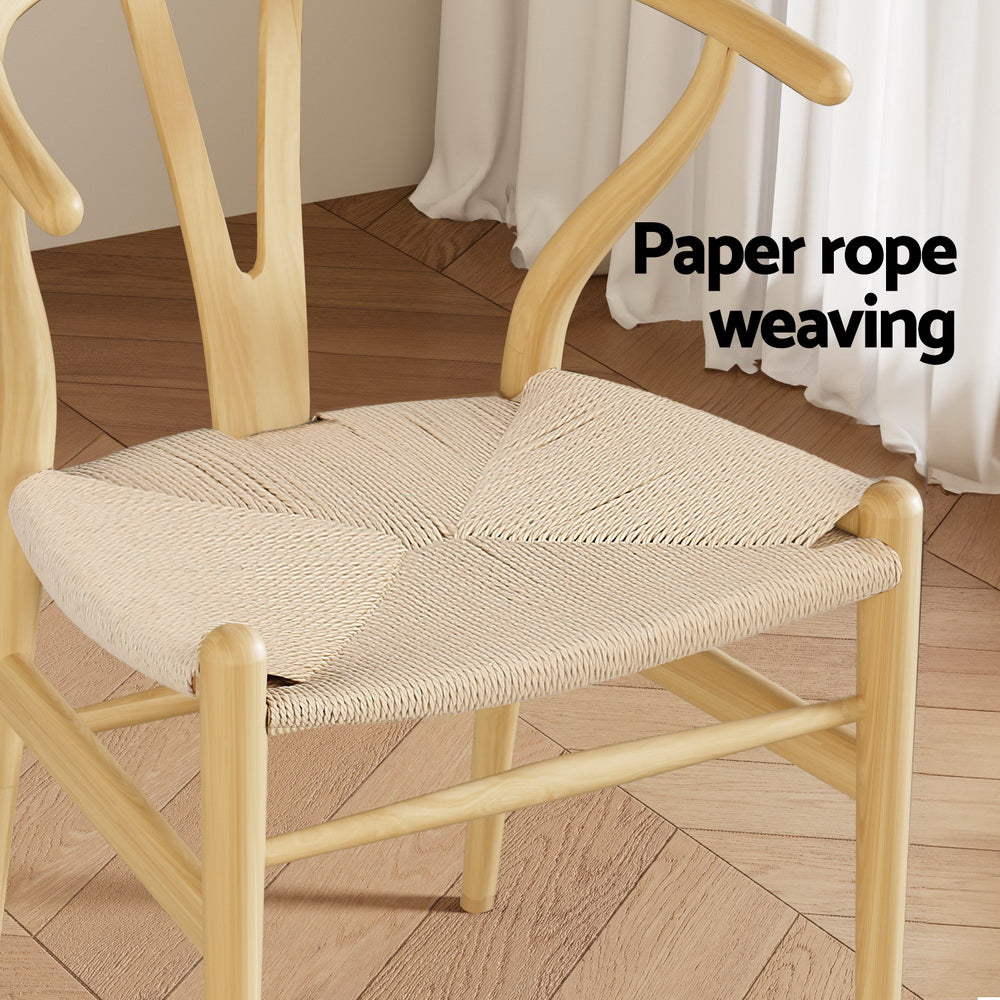 1 Set of 2 Artiss Dining Chairs Wooden Rattan Seat Wishbone Back - Furniture > Dining > Kitchen & Dining Chairs
