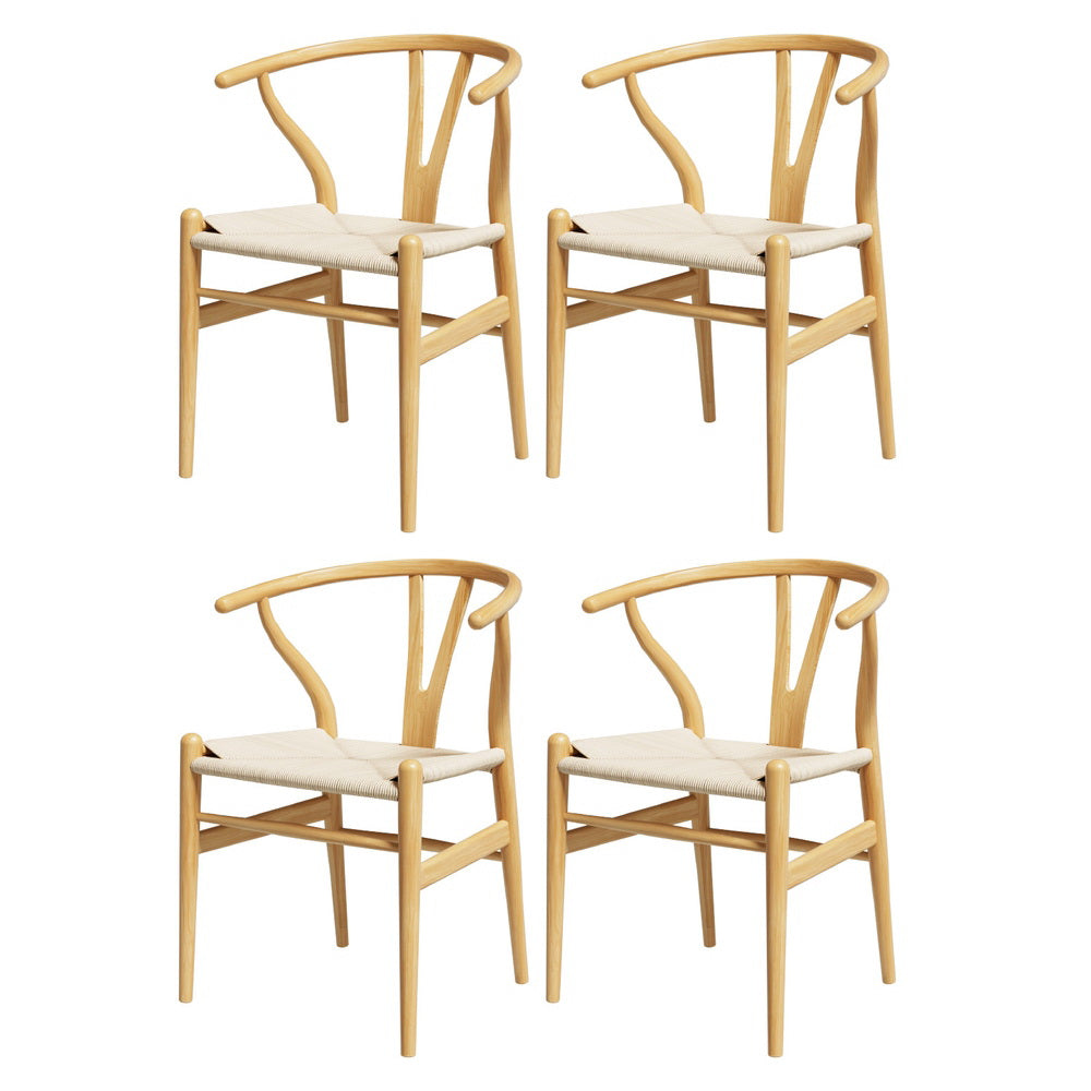 1 Set of 4 Artiss Dining Chairs Wooden Rattan Seat Wishbone Back - Furniture > Dining > Kitchen & Dining Chairs