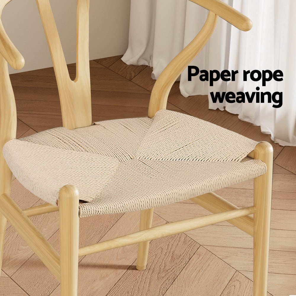 1 Set of 4 Artiss Dining Chairs Wooden Rattan Seat Wishbone Back - Furniture > Dining > Kitchen & Dining Chairs
