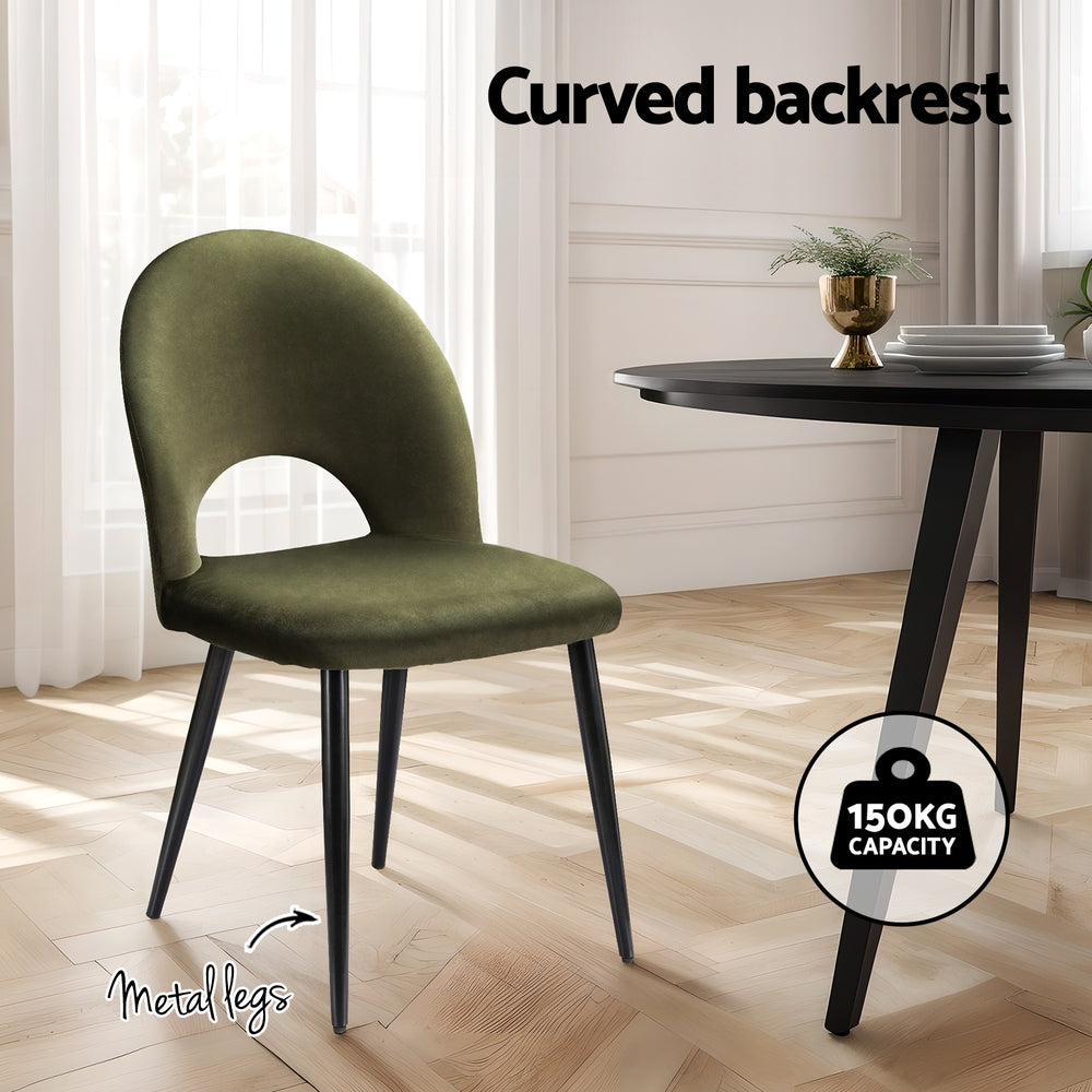 Artiss Dining Chairs Set of 2 Velvet Hollow Green - Furniture > Dining > Dining Set