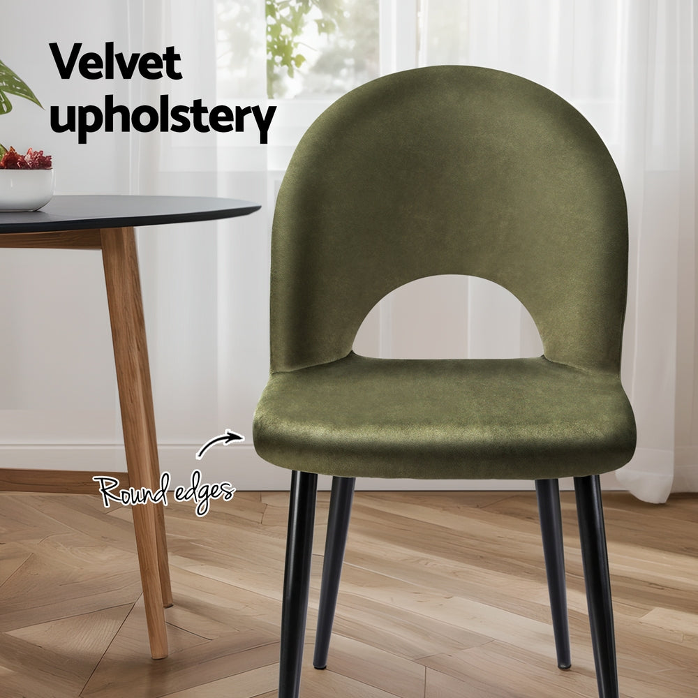 Artiss Dining Chairs Set of 2 Velvet Hollow Green - Furniture > Dining > Dining Set