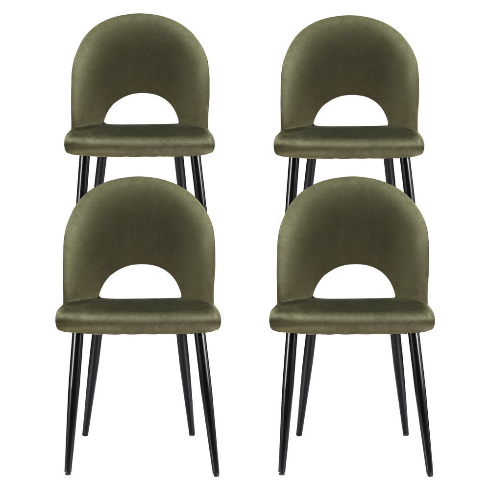 Artiss Dining Chairs Set of 4 Velvet Hollow Green Furniture > Dining > Kitchen & Dining Chairs
