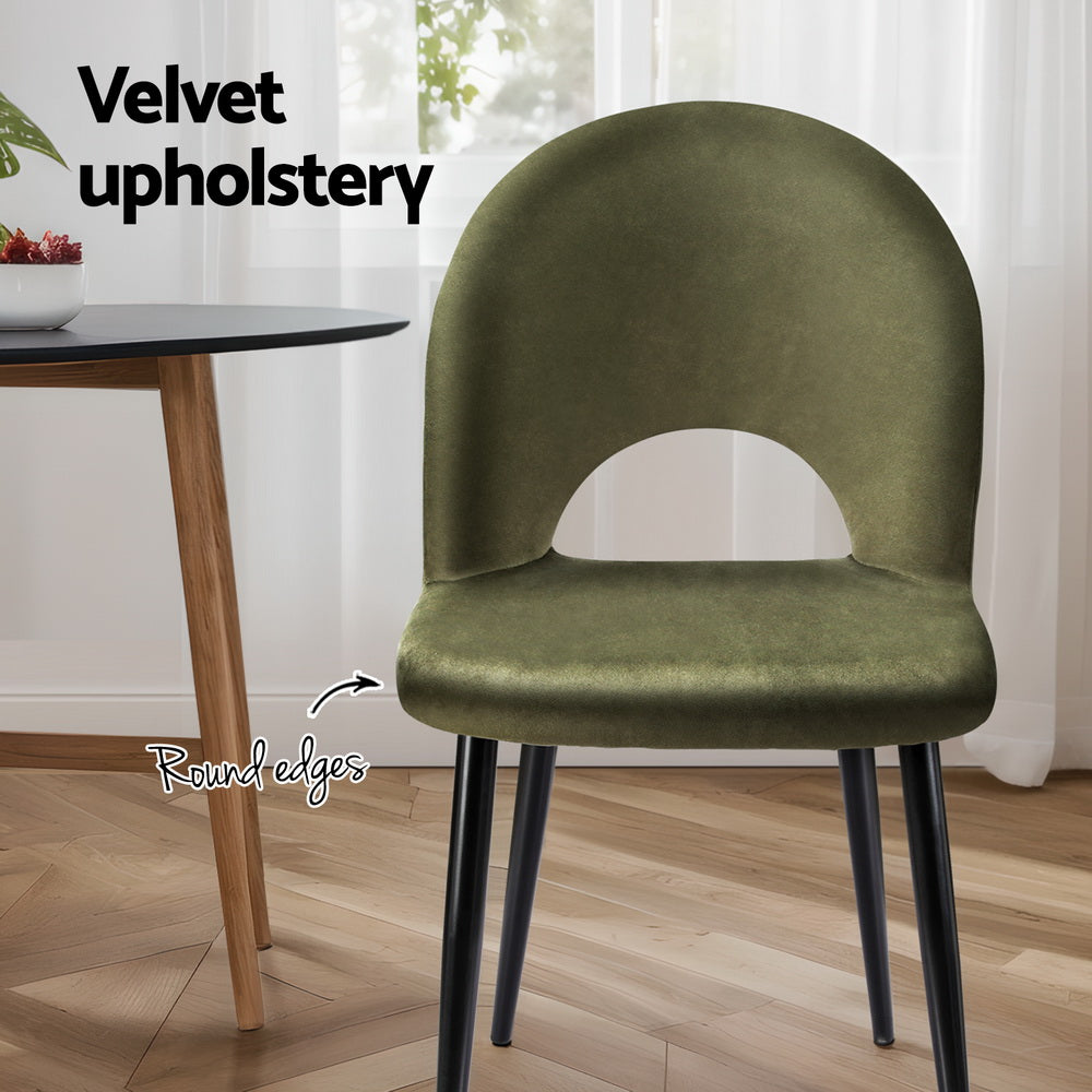 Artiss Dining Chairs Set of 4 Velvet Hollow Green Furniture > Dining > Kitchen & Dining Chairs