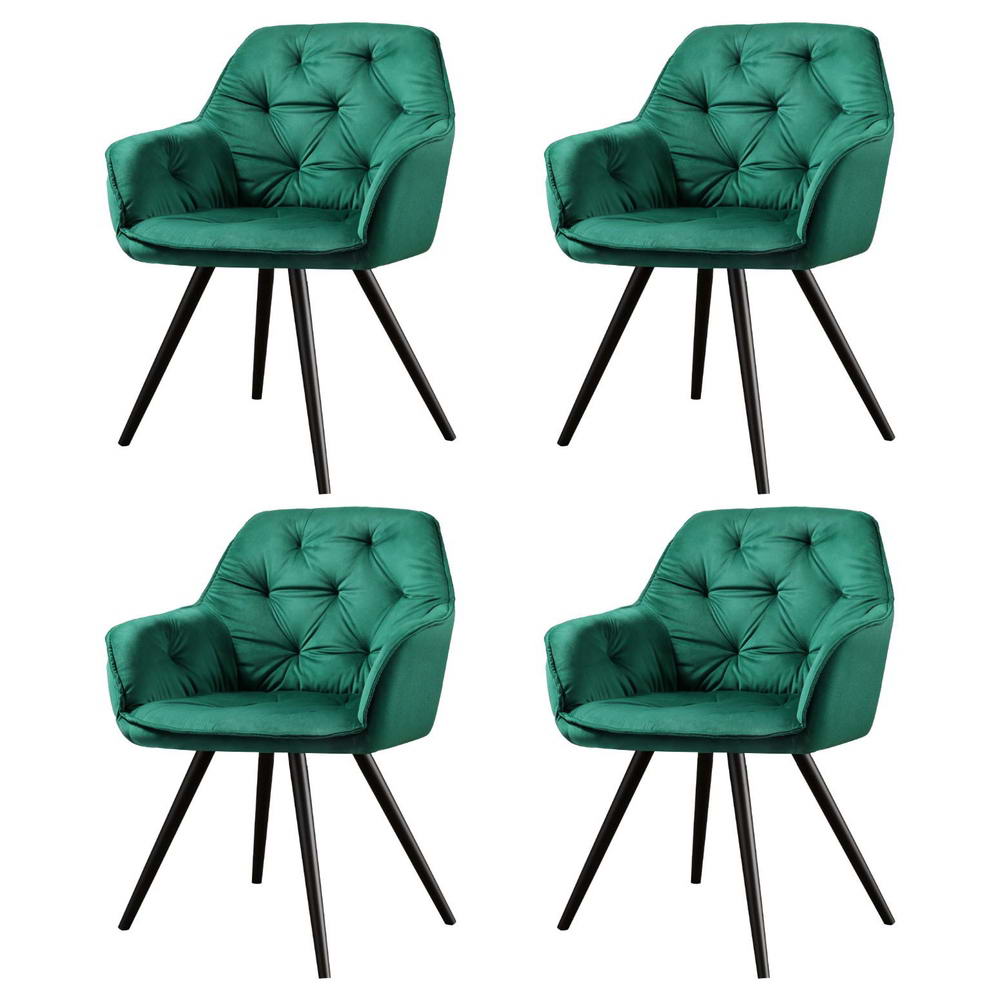 Artiss Dining Chairs Set of 4 Velvet Diamond Tufted Armchair Green - Furniture > Dining > Kitchen & Dining Chairs