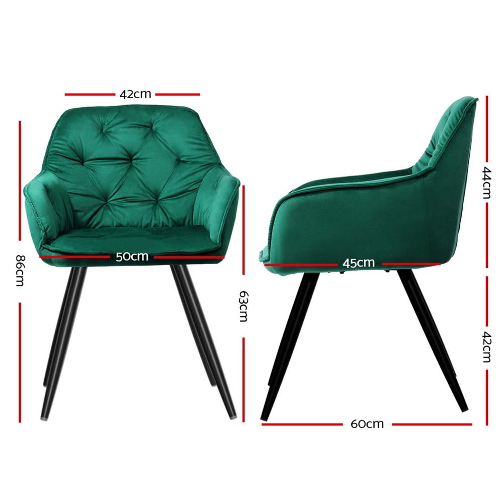 Artiss Dining Chairs Set of 4 Velvet Diamond Tufted Armchair Green - Furniture > Dining > Kitchen & Dining Chairs