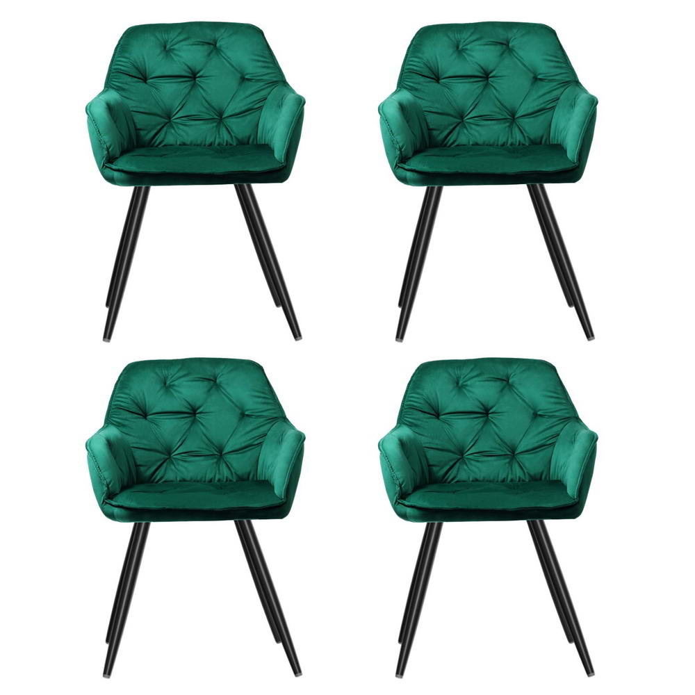 Artiss Dining Chairs Set of 4 Velvet Diamond Tufted Armchair Green - Furniture > Dining > Kitchen & Dining Chairs