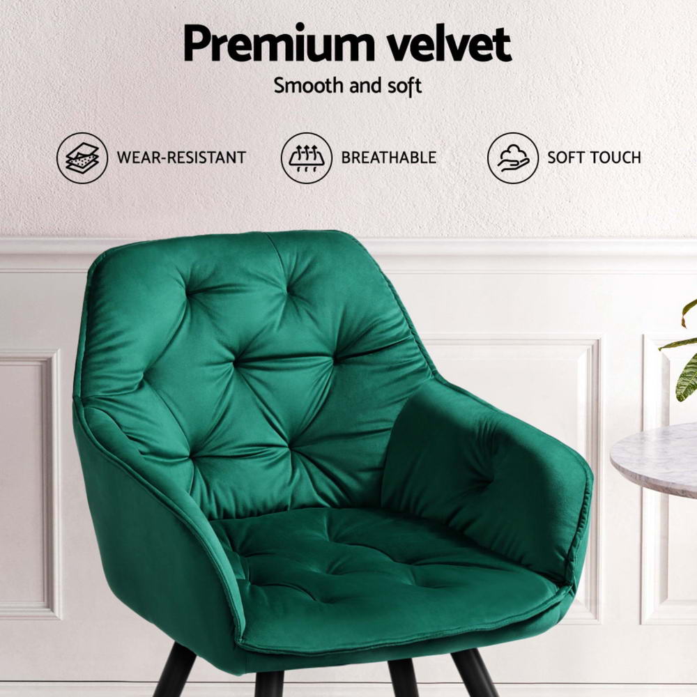 Artiss Dining Chairs Set of 4 Velvet Diamond Tufted Armchair Green - Furniture > Dining > Kitchen & Dining Chairs