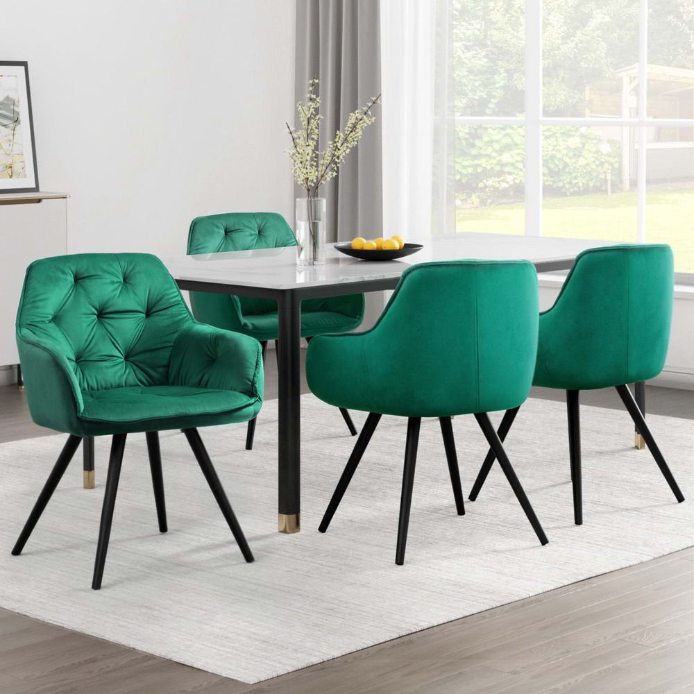 Artiss Dining Chairs Set of 4 Velvet Diamond Tufted Armchair Green - Furniture > Dining > Kitchen & Dining Chairs
