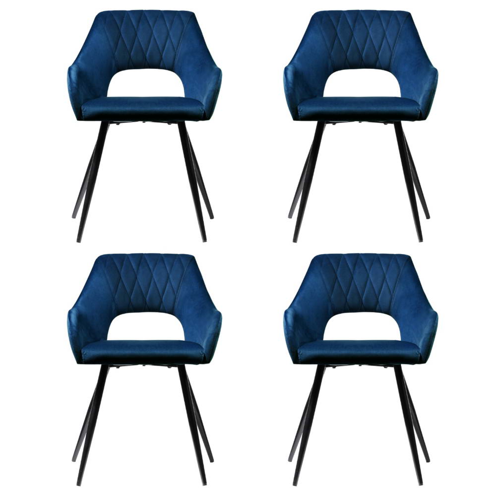 Artiss Dining Chairs Set of 4 Velvet Hollow Armchair Blue - Furniture > Dining > Kitchen & Dining Chairs