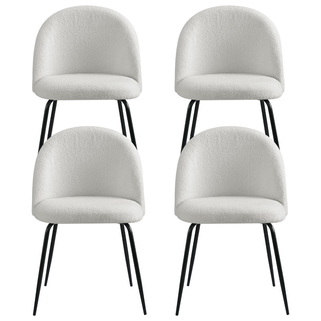 Artiss Dining Chairs Set of 4 Sherpa Boucle White - Furniture > Dining > Kitchen & Dining Chairs