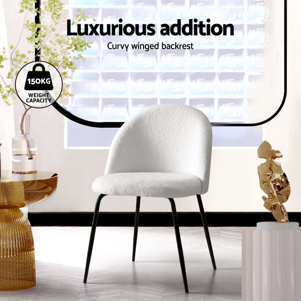 Artiss Dining Chairs Set of 4 Sherpa Boucle White - Furniture > Dining > Kitchen & Dining Chairs