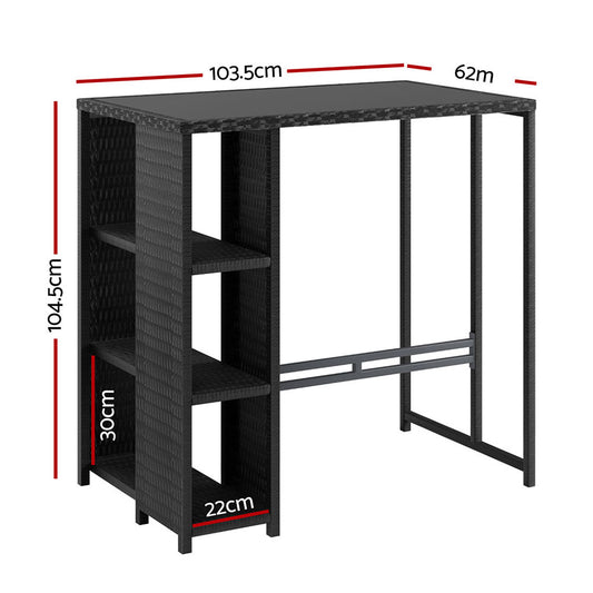 Wicker Outdoor Bar Table with Storage - Black