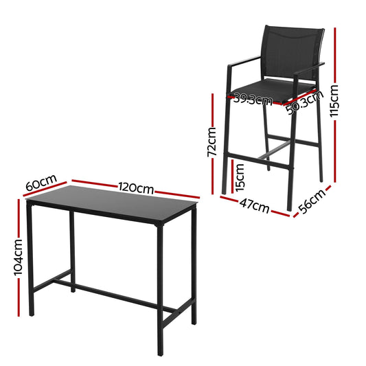 7-Piece Steel Outdoor Bar Set - Black