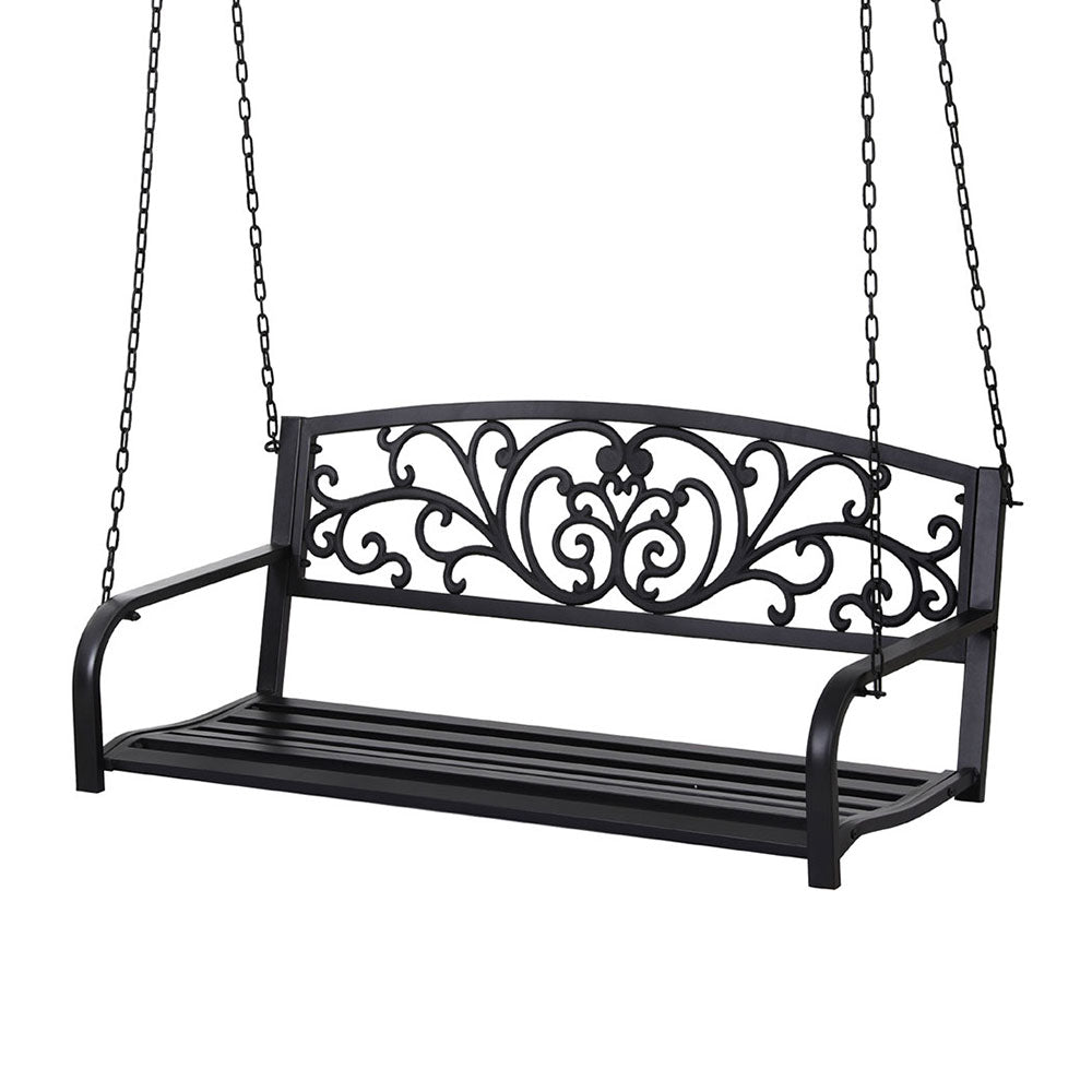 Gardeon Outdoor Porch Swing Chair Patio Furniture Floral Backrest 2 Seater Black - Furniture > Outdoor > Outdoor Benches
