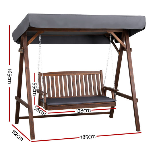 Gardeon Wooden Swing Chair Garden Bench Canopy 3 Seater Outdoor Furniture - Furniture > Outdoor > Outdoor Chairs