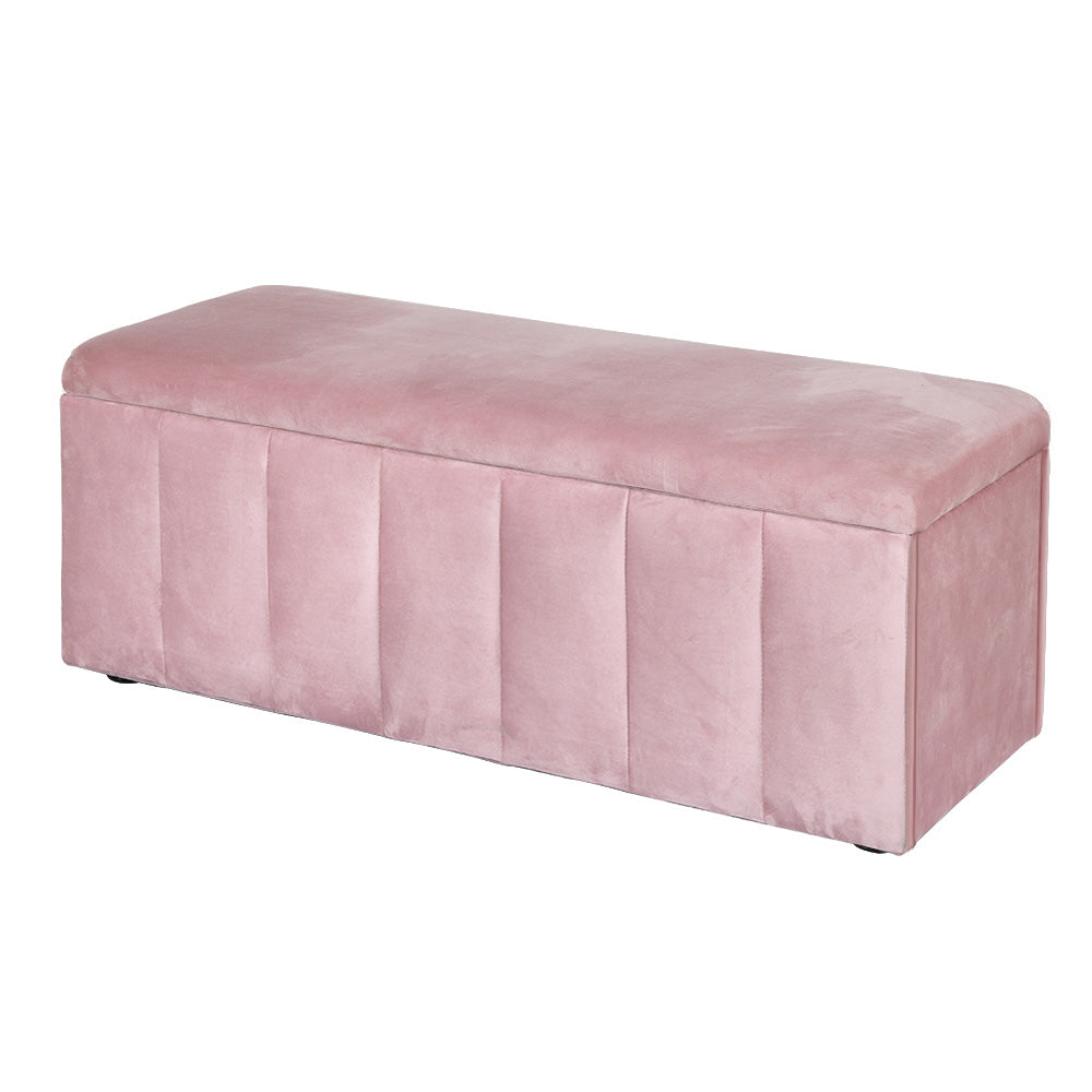 Artiss Storage Ottoman Blanket Box 103cm Velvet Pink - Furniture > Living Room > Ottomans & Footstools