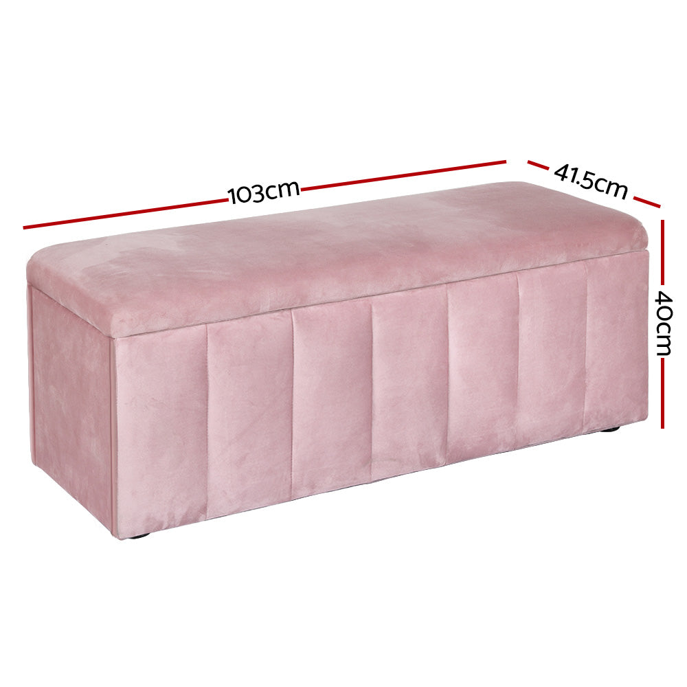 Artiss Storage Ottoman Blanket Box 103cm Velvet Pink - Furniture > Living Room > Ottomans & Footstools