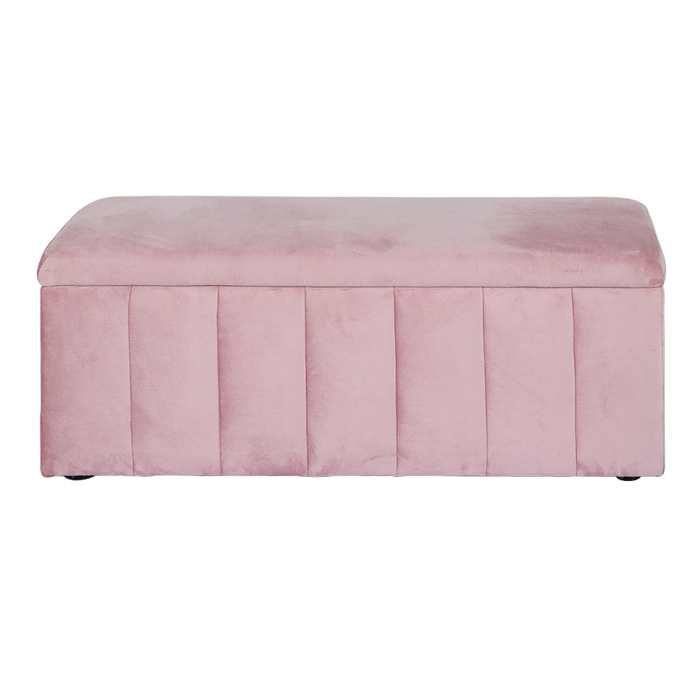 Artiss Storage Ottoman Blanket Box 103cm Velvet Pink - Furniture > Living Room > Ottomans & Footstools