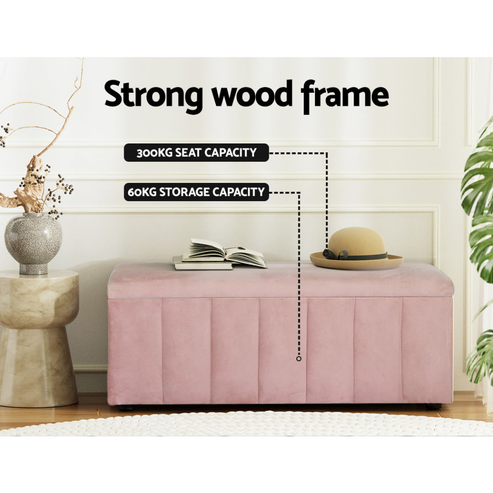 Artiss Storage Ottoman Blanket Box 103cm Velvet Pink - Furniture > Living Room > Ottomans & Footstools