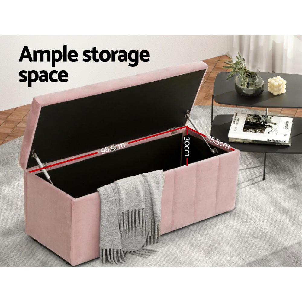 Artiss Storage Ottoman Blanket Box 103cm Velvet Pink - Furniture > Living Room > Ottomans & Footstools