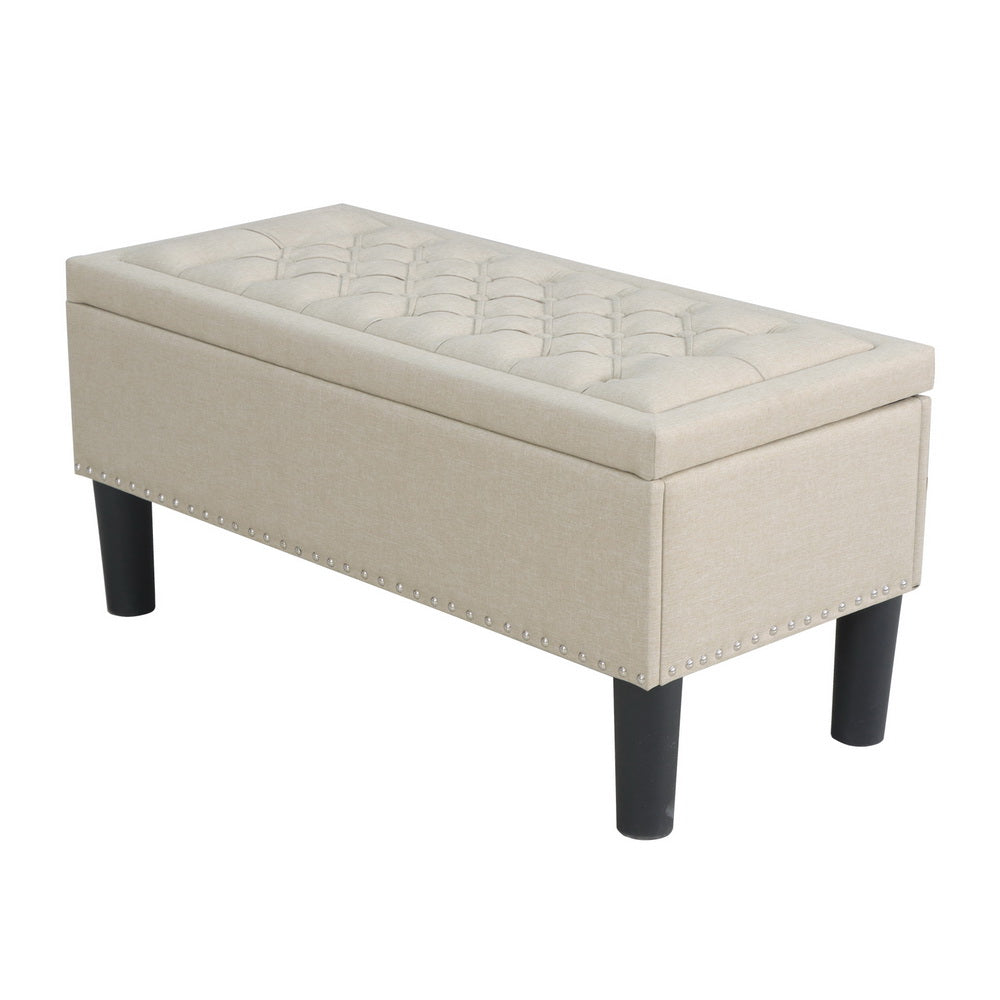 Artiss Storage Ottoman Blanket Box 96cm Linen Taupe - Furniture > Living Room > Ottomans & Footstools