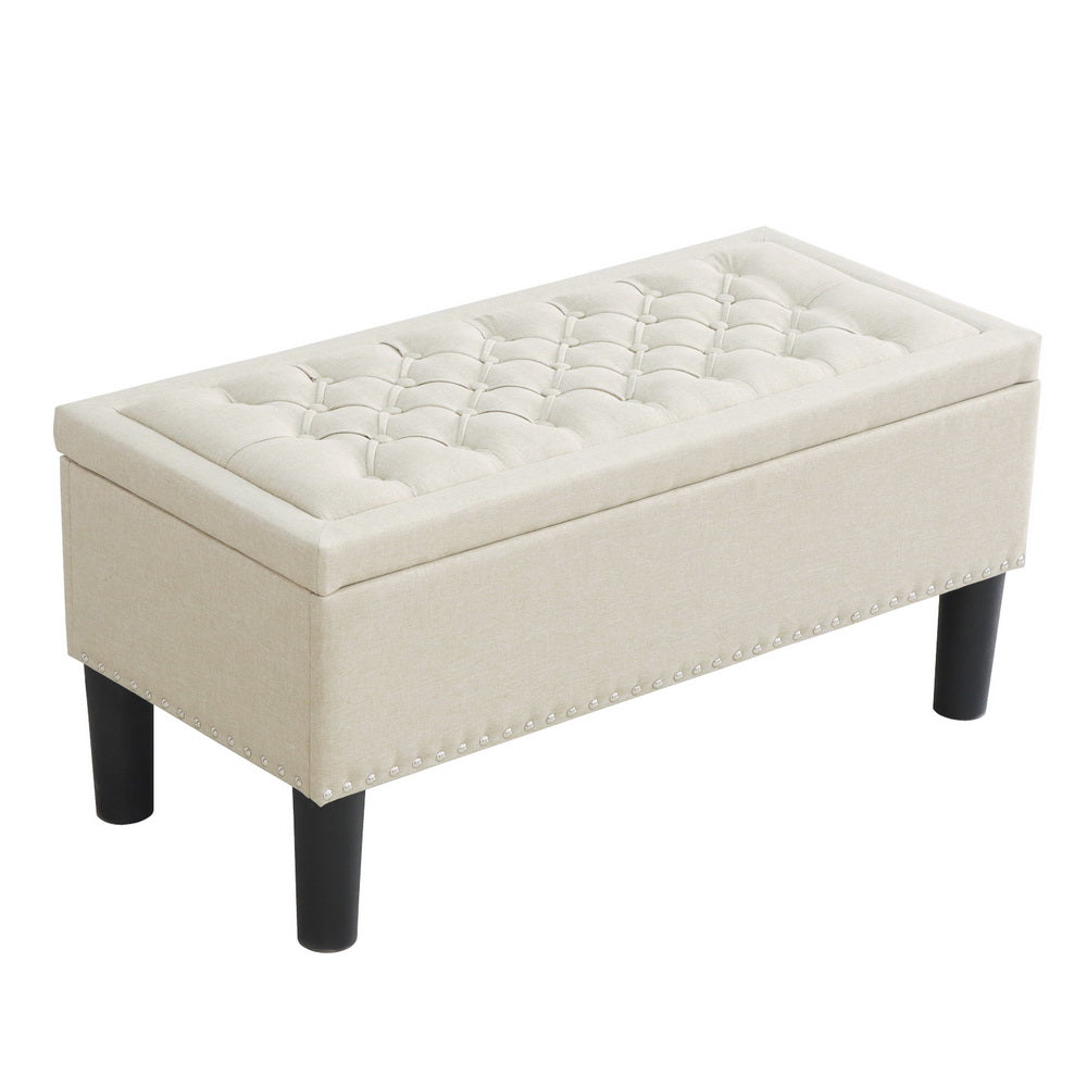 Artiss Storage Ottoman Blanket Box 96cm Linen Taupe - Furniture > Living Room > Ottomans & Footstools