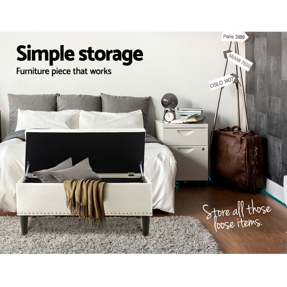 Artiss Storage Ottoman Blanket Box 96cm Linen Taupe - Furniture > Living Room > Ottomans & Footstools
