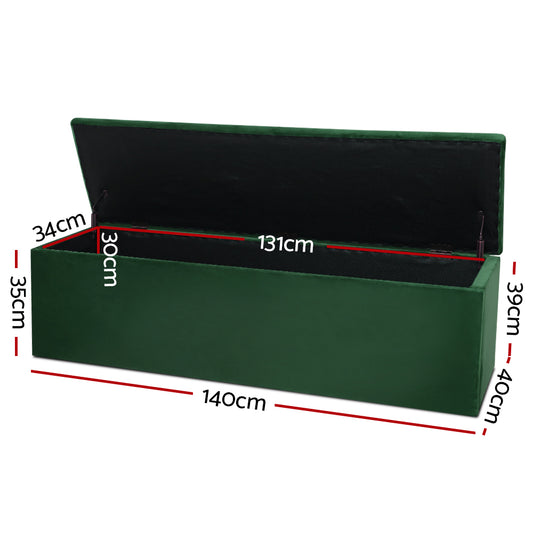 Artiss Storage Ottoman Blanket Box 140cm Velvet Green Furniture > Living Room > Ottomans & Footstools