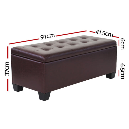 Artiss Storage Ottoman Blanket Box 97cm Leather Brown Furniture > Living Room > Ottomans & Footstools