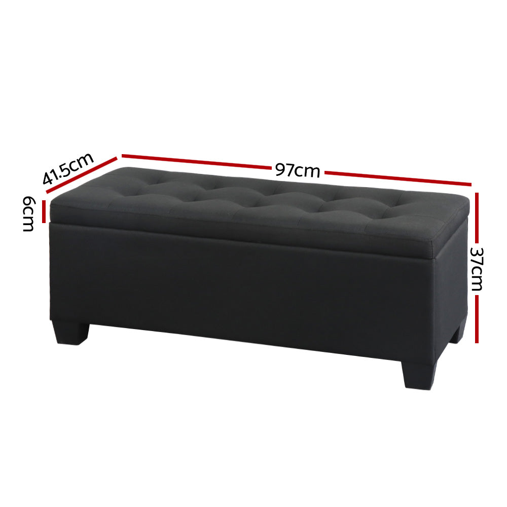 Artiss Storage Ottoman Blanket Box 97cm Linen Black - Furniture > Living Room > Ottomans & Footstools