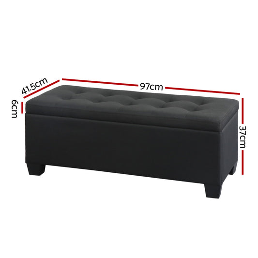 Artiss Storage Ottoman Blanket Box 97cm Linen Black Furniture > Living Room > Ottomans & Footstools