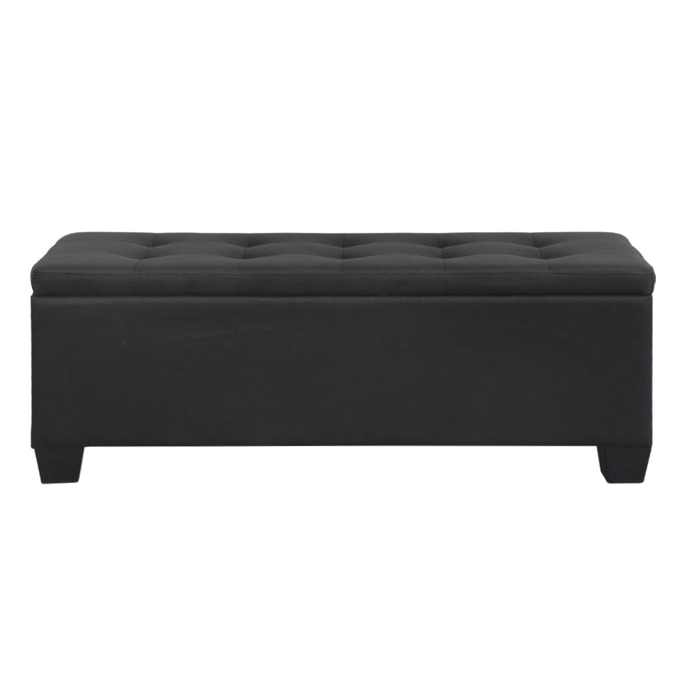 Artiss Storage Ottoman Blanket Box 97cm Linen Black - Furniture > Living Room > Ottomans & Footstools