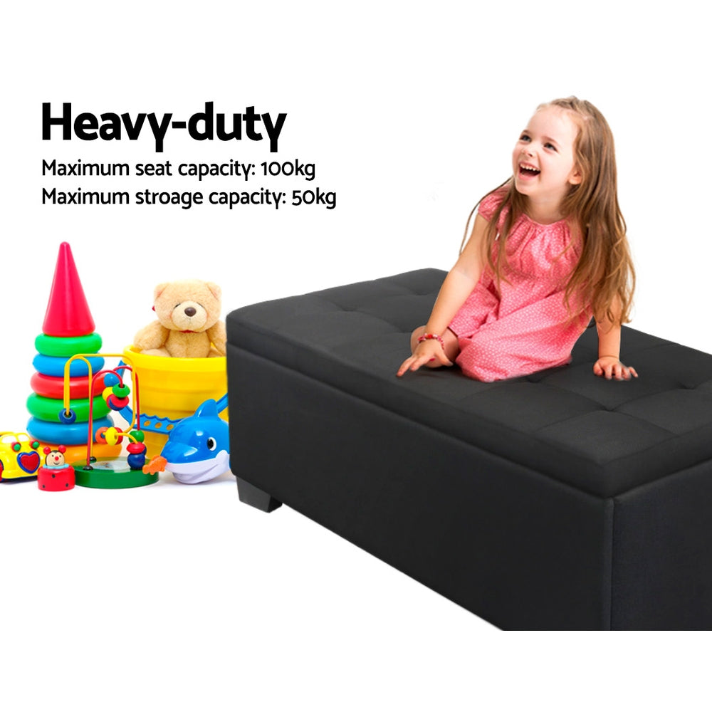 Artiss Storage Ottoman Blanket Box 97cm Linen Black - Furniture > Living Room > Ottomans & Footstools