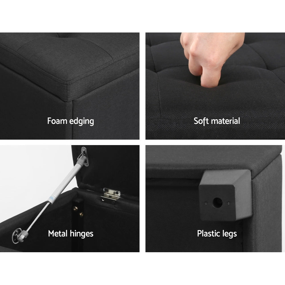 Artiss Storage Ottoman Blanket Box 97cm Linen Black - Furniture > Living Room > Ottomans & Footstools