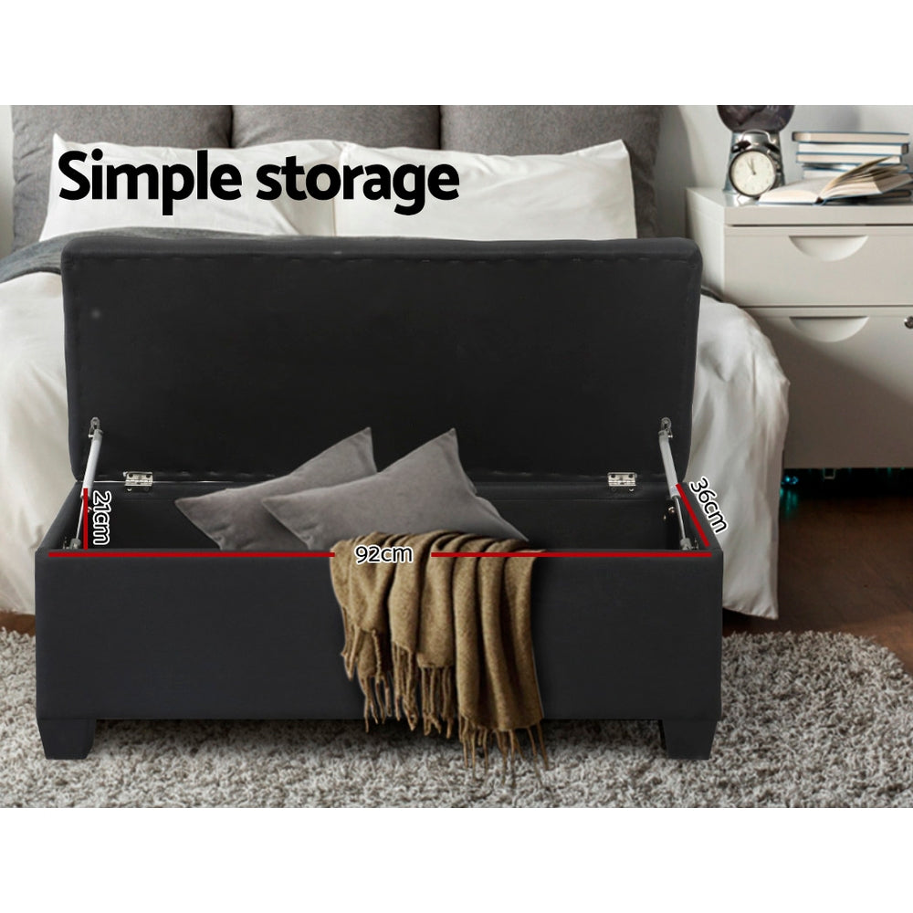 Artiss Storage Ottoman Blanket Box 97cm Linen Black - Furniture > Living Room > Ottomans & Footstools