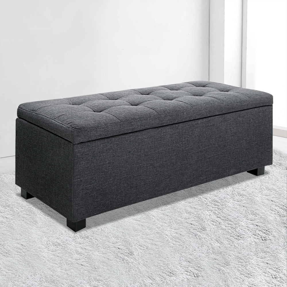 Storage Ottoman Blanket Box 97cm Linen Charcoal