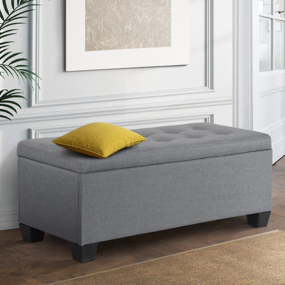 Artiss Storage Ottoman Blanket Box 97cm Linen Grey - Furniture > Living Room > Ottomans & Footstools