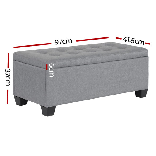Artiss Storage Ottoman Blanket Box 97cm Linen Grey Furniture > Living Room > Ottomans & Footstools