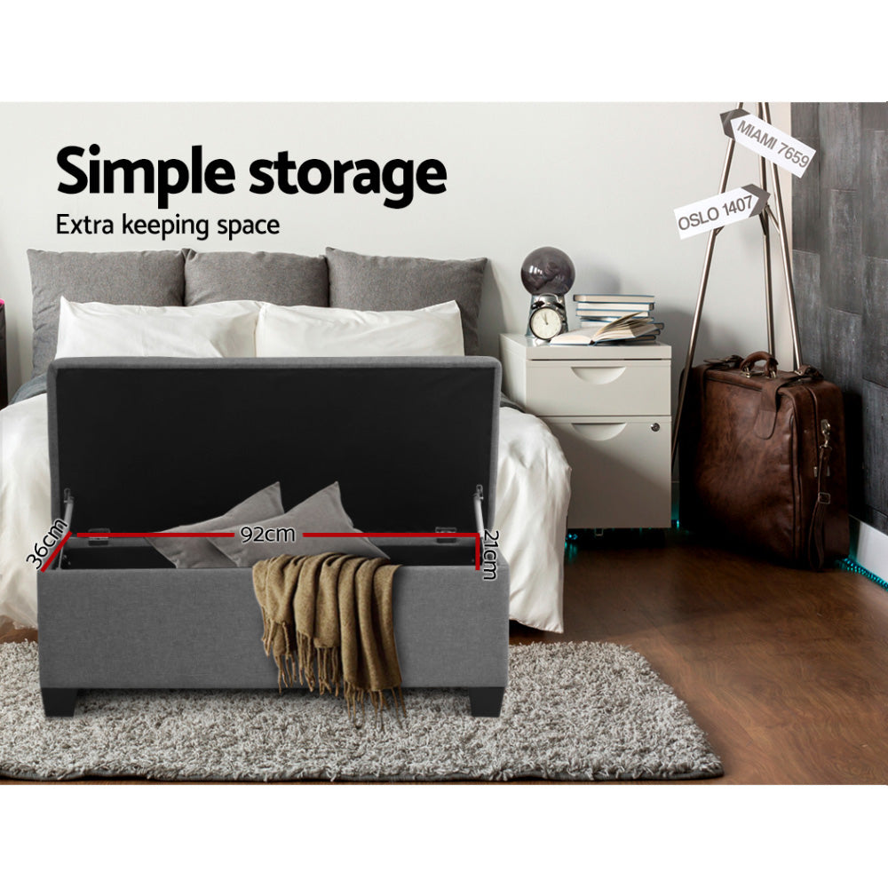 Artiss Storage Ottoman Blanket Box 97cm Linen Grey - Furniture > Living Room > Ottomans & Footstools