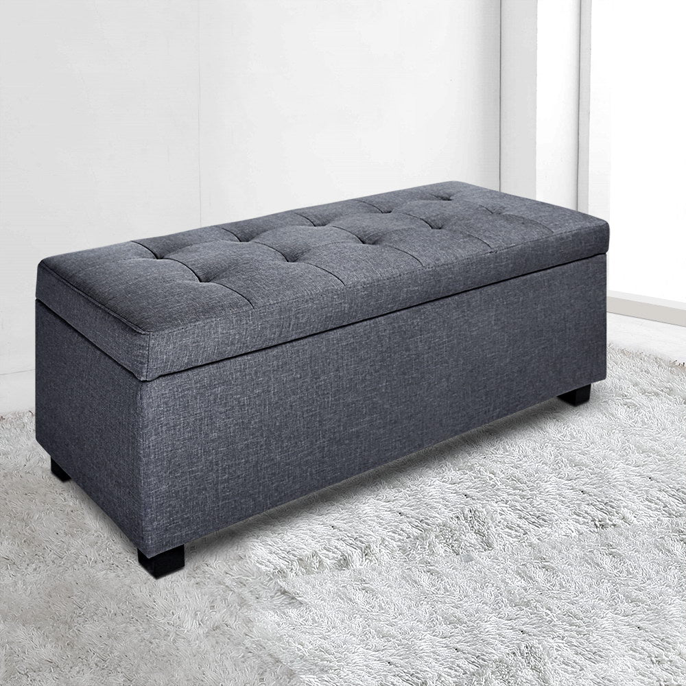 Artiss Storage Ottoman Blanket Box 97cm Linen Grey - Furniture > Living Room > Ottomans & Footstools
