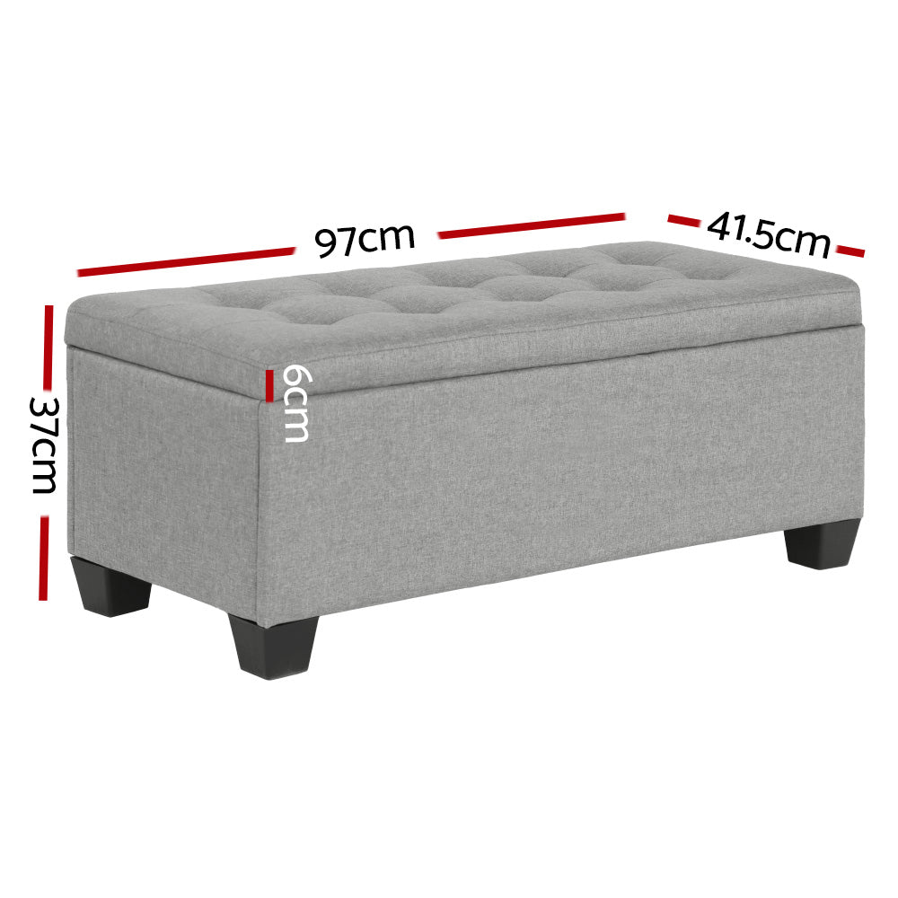 Artiss Storage Ottoman Blanket Box 97cm Linen Light Grey - Furniture > Living Room > Ottomans & Footstools
