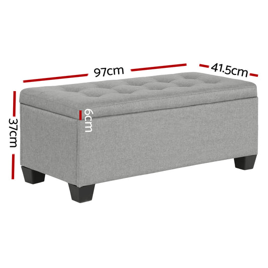 Artiss Storage Ottoman Blanket Box 97cm Linen Light Grey Furniture > Living Room > Ottomans & Footstools