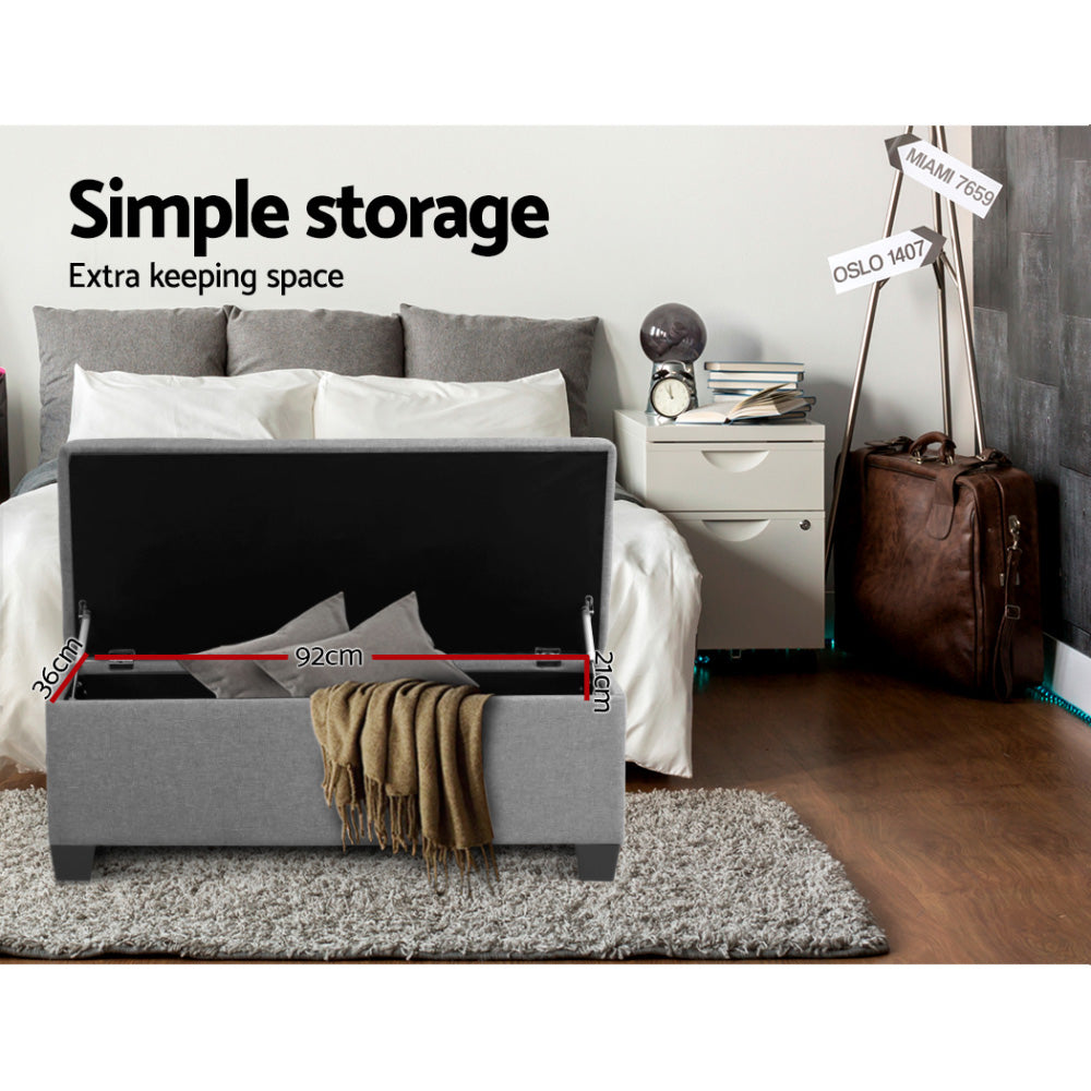 Artiss Storage Ottoman Blanket Box 97cm Linen Light Grey - Furniture > Living Room > Ottomans & Footstools