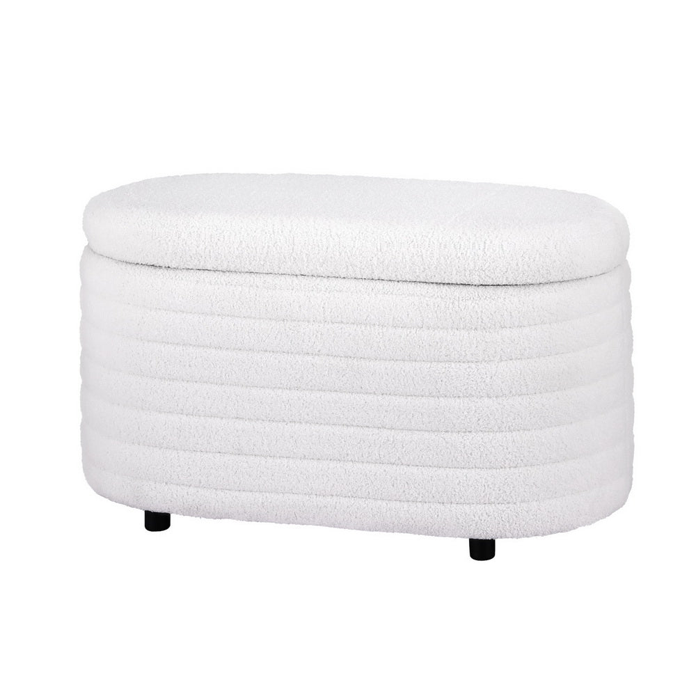 Artiss Storage Ottoman Blanket Box 87cm Boucle Fabric Oval - Furniture > Living Room > Ottomans & Footstools
