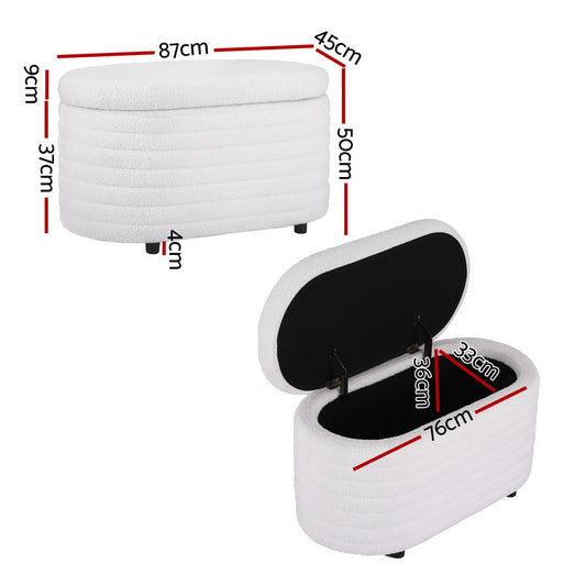 Artiss Storage Ottoman Blanket Box 87cm Boucle Fabric Oval Furniture > Living Room > Ottomans & Footstools
