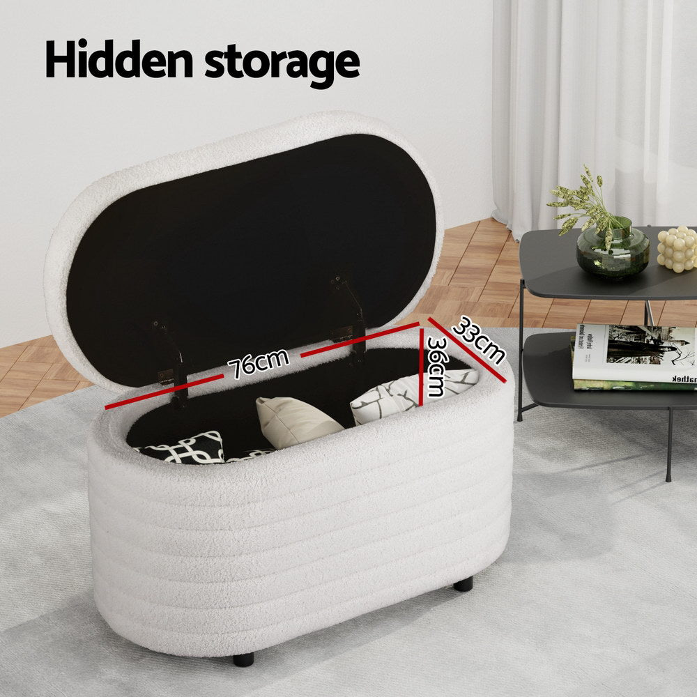 Artiss Storage Ottoman Blanket Box 87cm Boucle Fabric Oval - Furniture > Living Room > Ottomans & Footstools