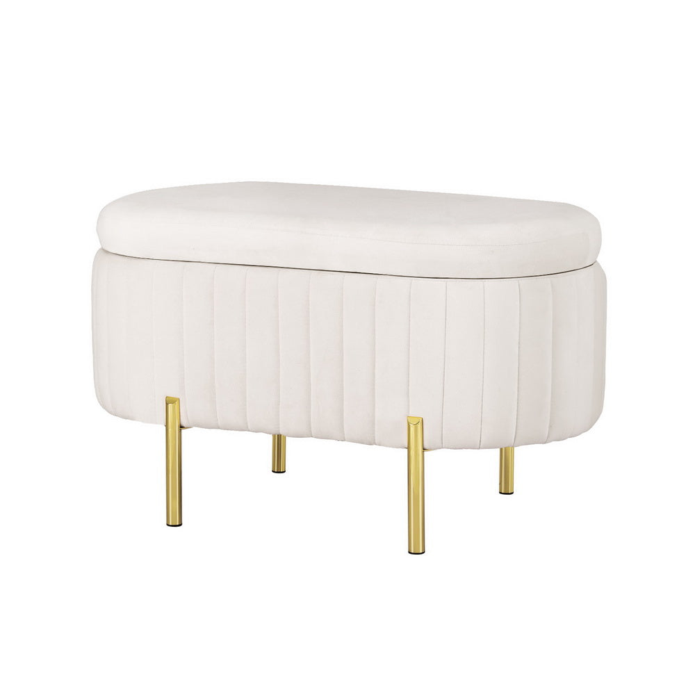 Artiss Storage Ottoman Blanket Box 87cm Velvet Oval White - Furniture > Living Room > Ottomans & Footstools