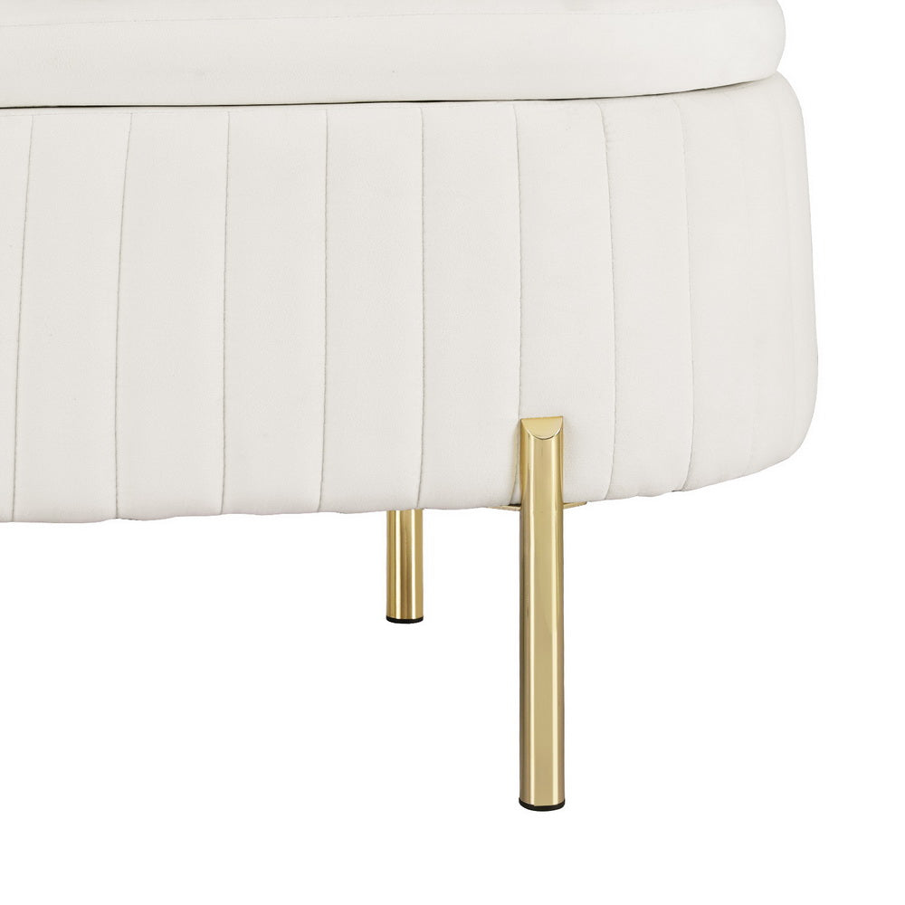 Artiss Storage Ottoman Blanket Box 87cm Velvet Oval White - Furniture > Living Room > Ottomans & Footstools