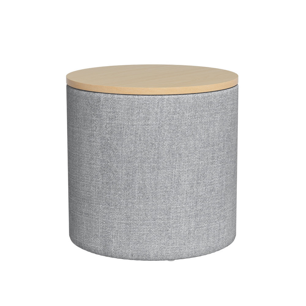 Artiss Storage Ottoman Blanket Box 40cm Linen Round Grey - Furniture > Living Room > Ottomans & Footstools
