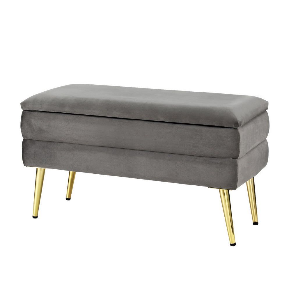 Artiss Ottoman Storage Foot Stool Velvet Grey - Furniture > Living Room > Ottomans & Footstools